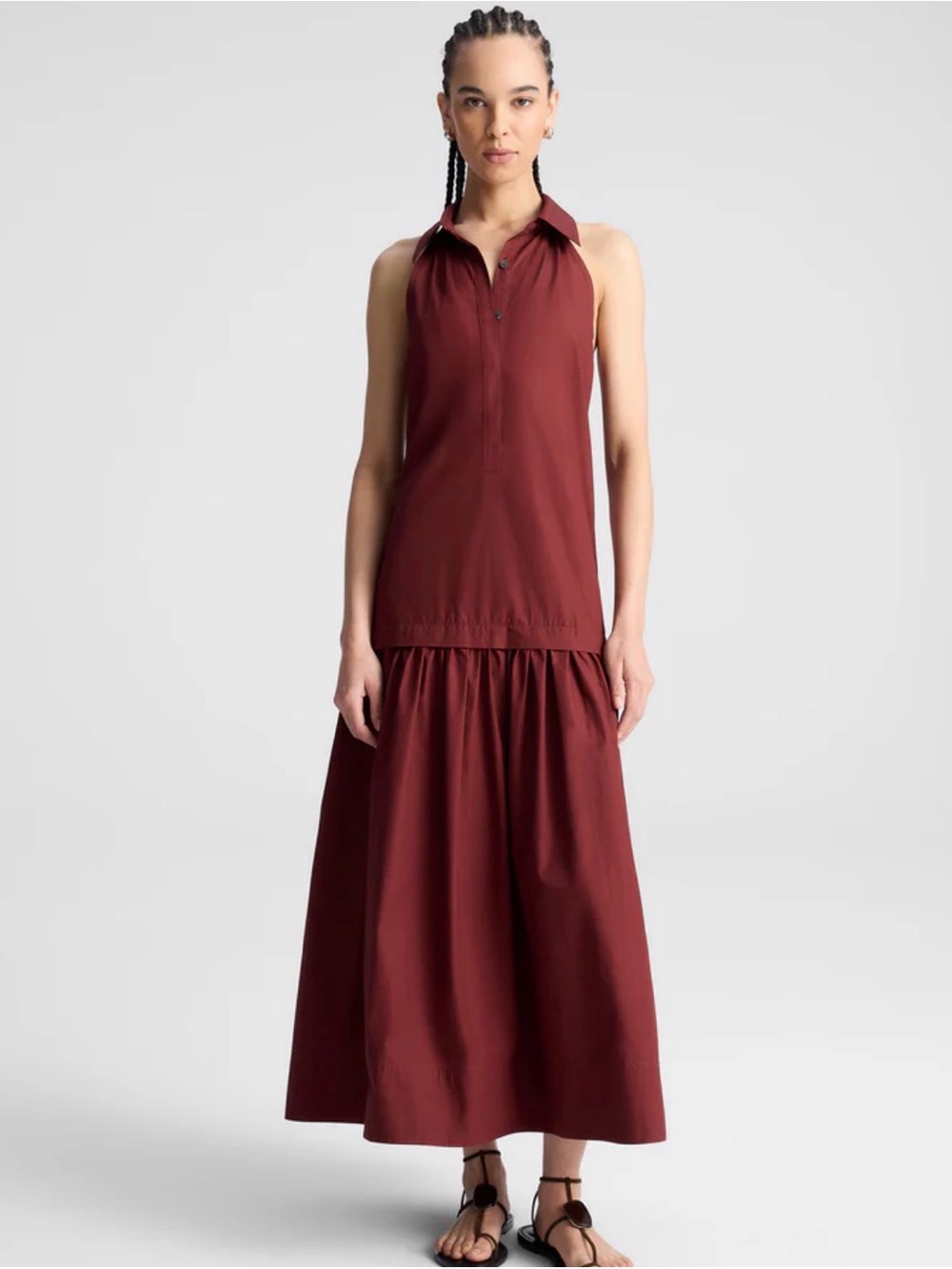 NWT A.L.C. Vera Cotton Poplin Halter Midi Dress Burgundy Bosco Size Small